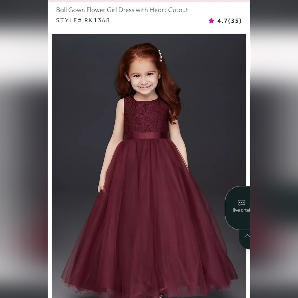 David's Bridal Ball Gown Flower Girl Dress Heart Cutout Size 6/7 RK1368 Wine